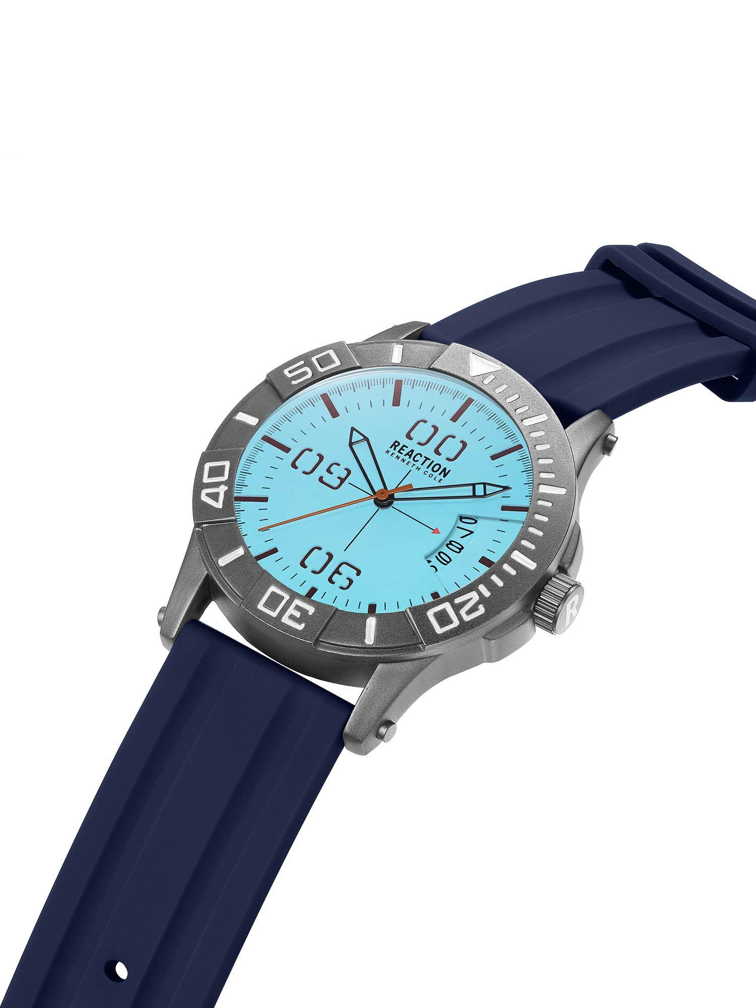 3 hands with date blue silicone strap watch for mens - krwgn9007203