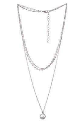 3-layered silver chain necklace with delicate pearls and minimalist rhinestone pendant