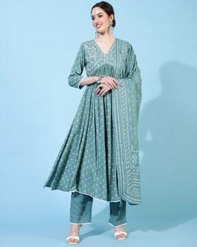 3-piece embroidered flared kurta set