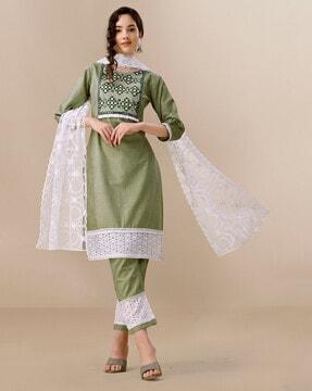 3-piece embroidery straight kurta set