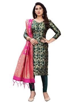 3-piece floral print unstitched dress material with dupatta