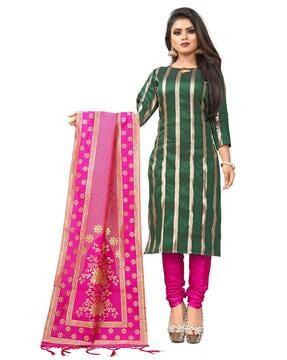 3-piece striped unstitched dress material with dupatta set