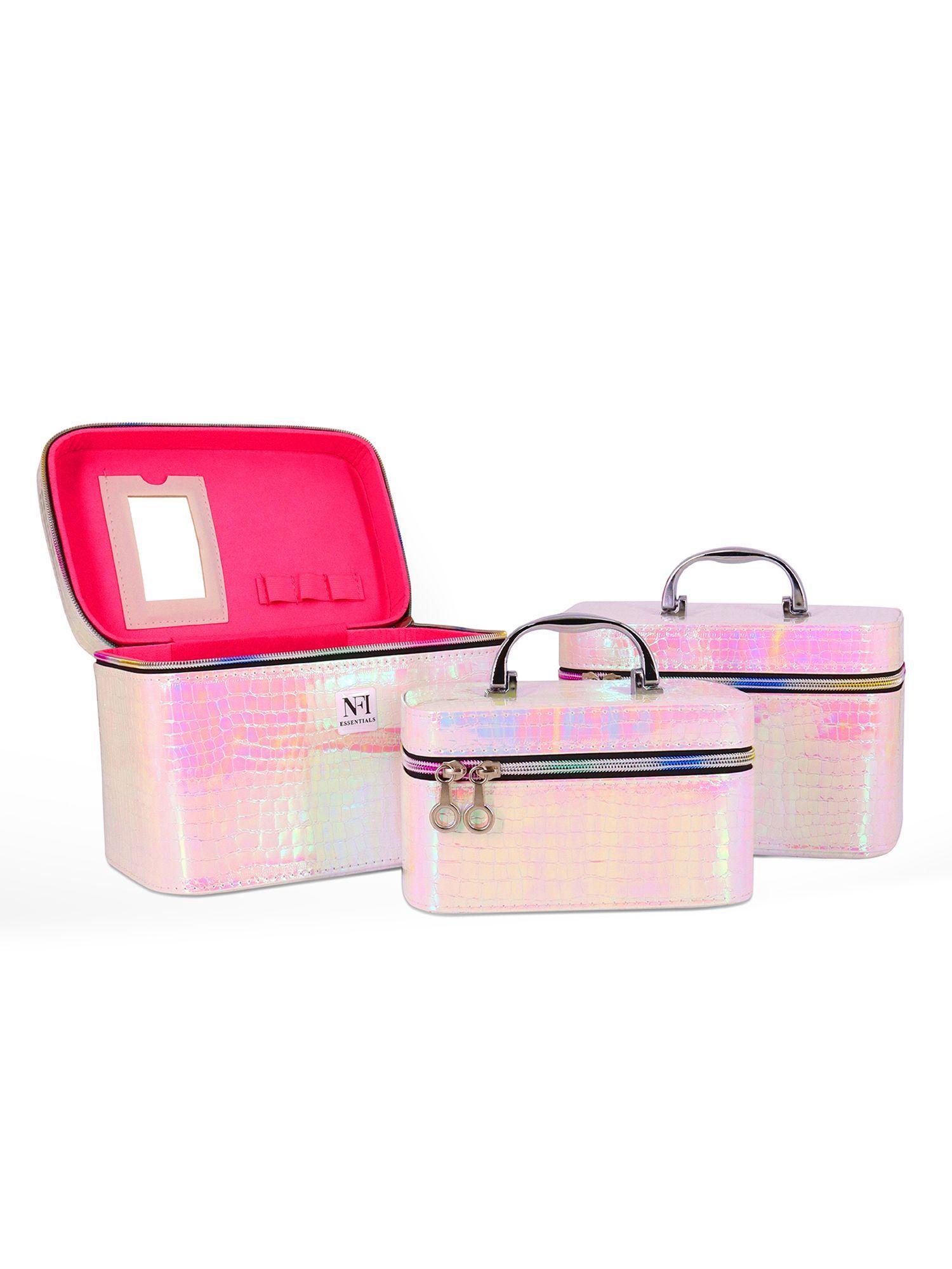 3 piece vanity box organizer with compact makeup mirror ( y64 white ) (one size)