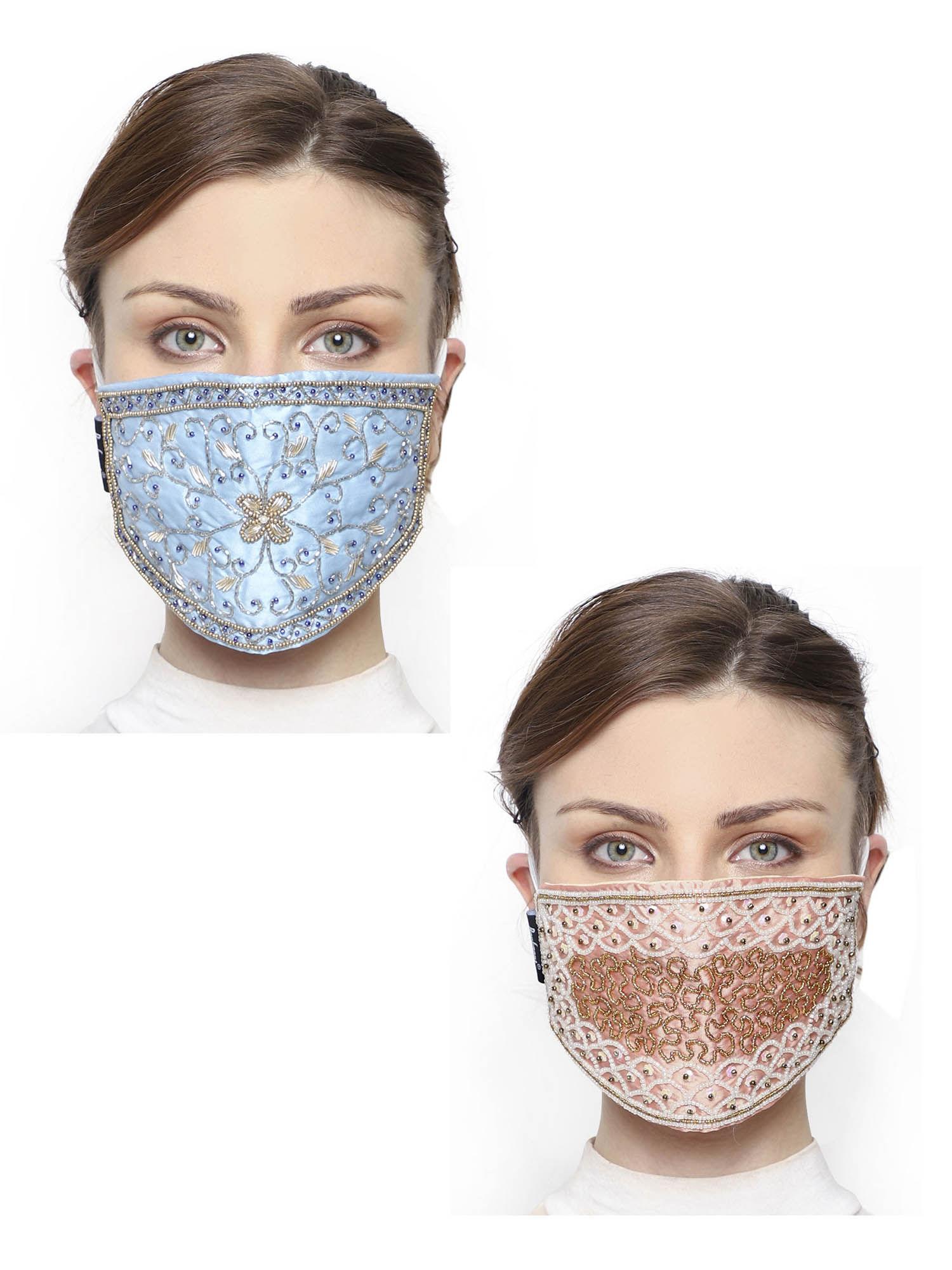 3-ply art silk embellished fabric fashion mask (pack of 2)