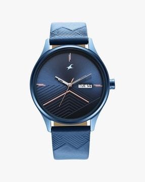 3247ql01 style up blue dial leather strap watch