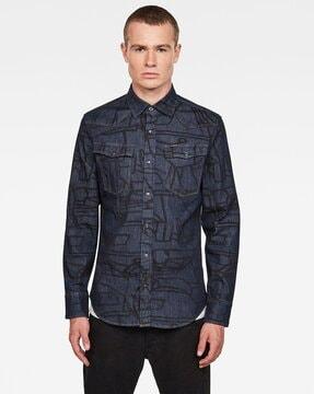 3301 printed slim fit shirt with flap pockets