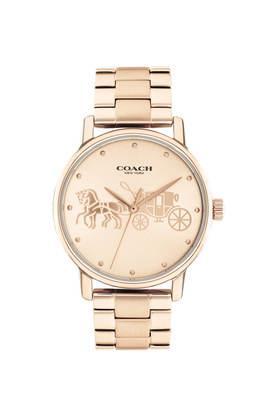 36 mm carnation gold dial stainless steel analog watch for women