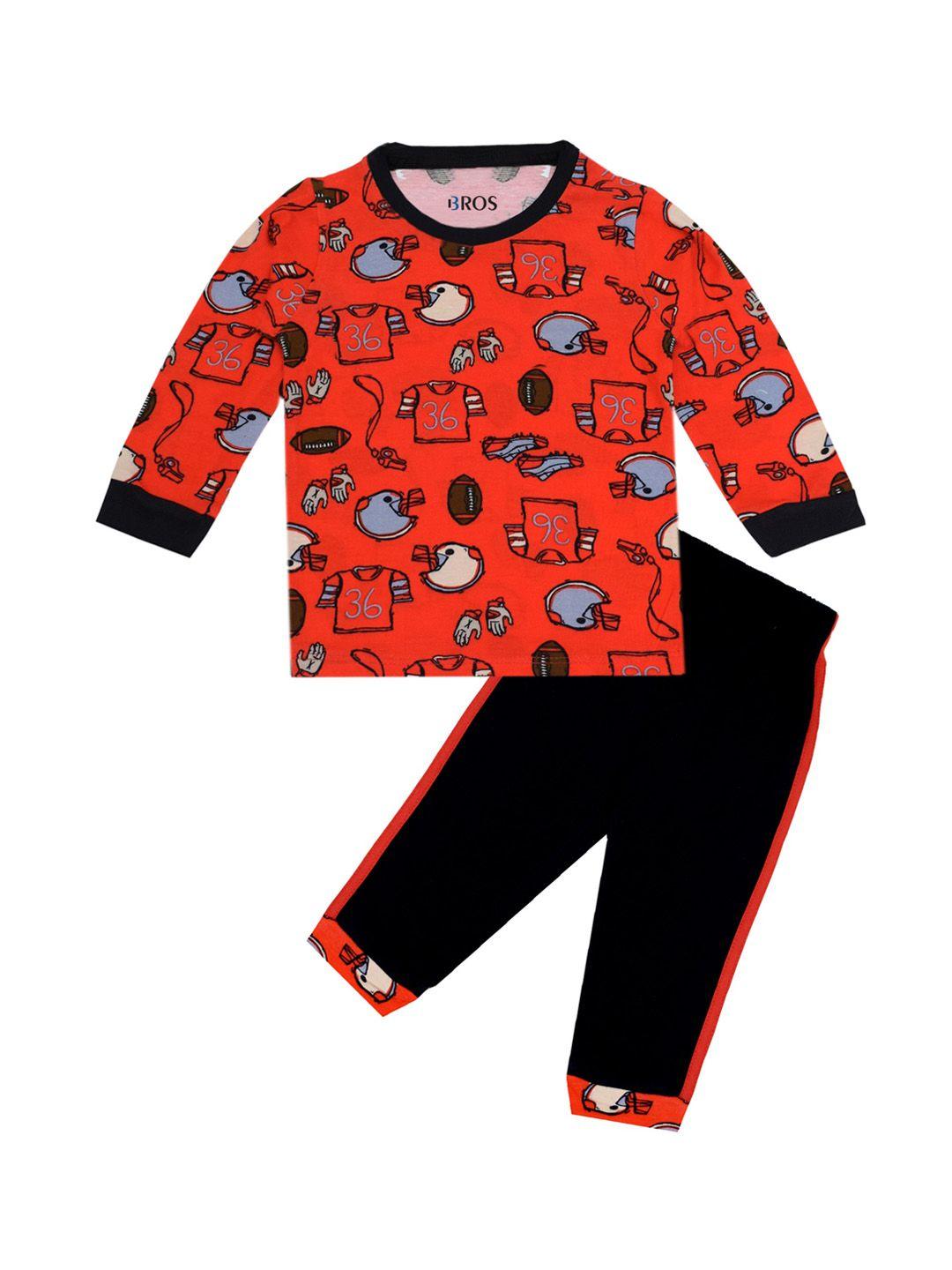 3bros-unisex-kids-red-&-black-printed-t-shirt-with-pyjamas