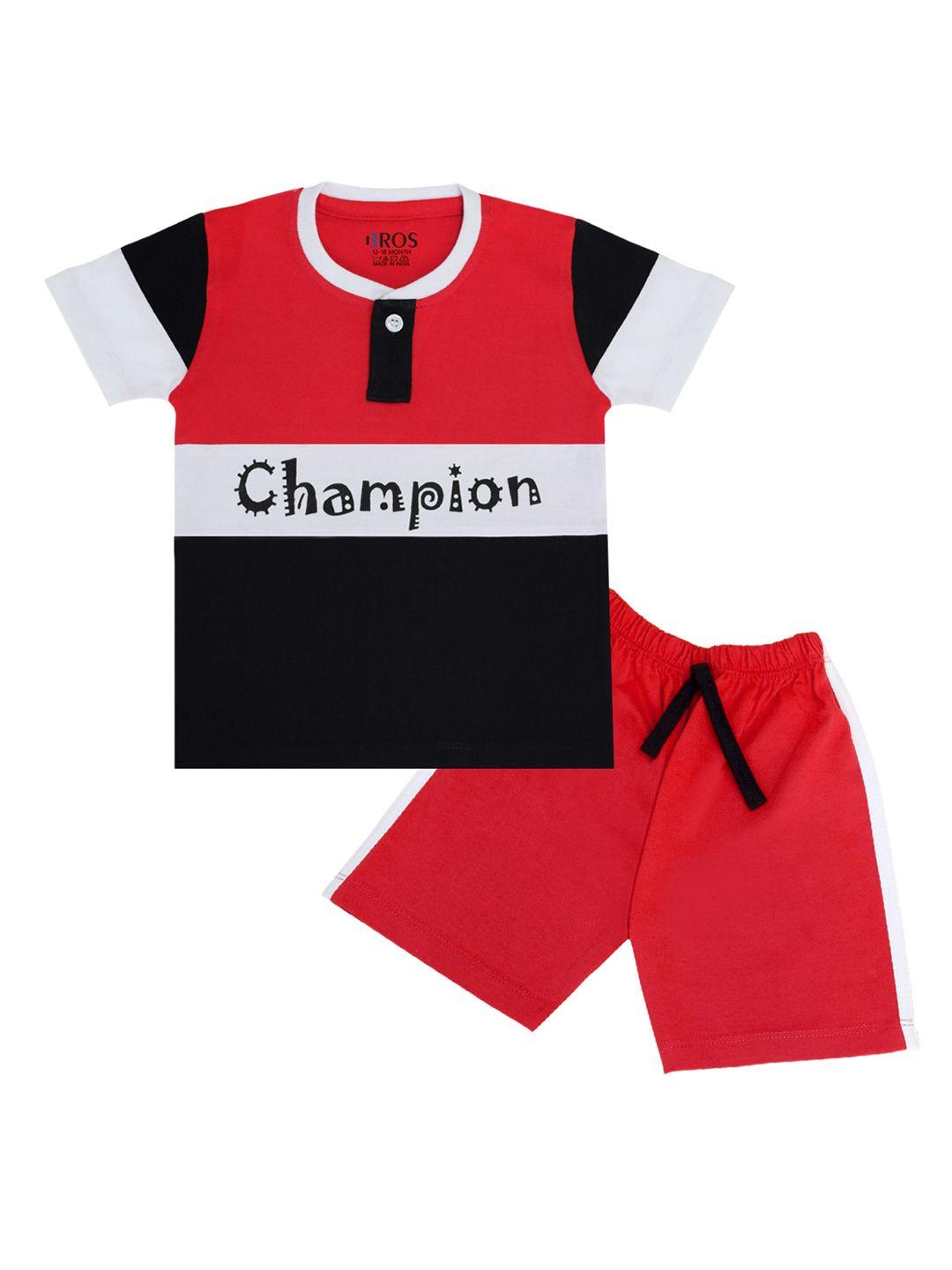 3bros kids red & white printed clothing set