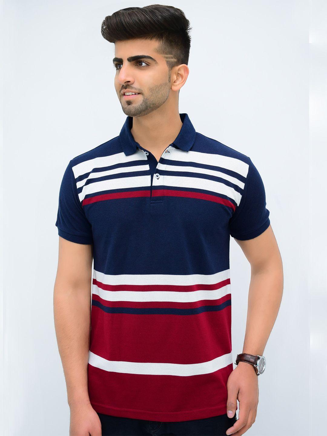 3bros men colourblocked polo collar cotton t-shirt