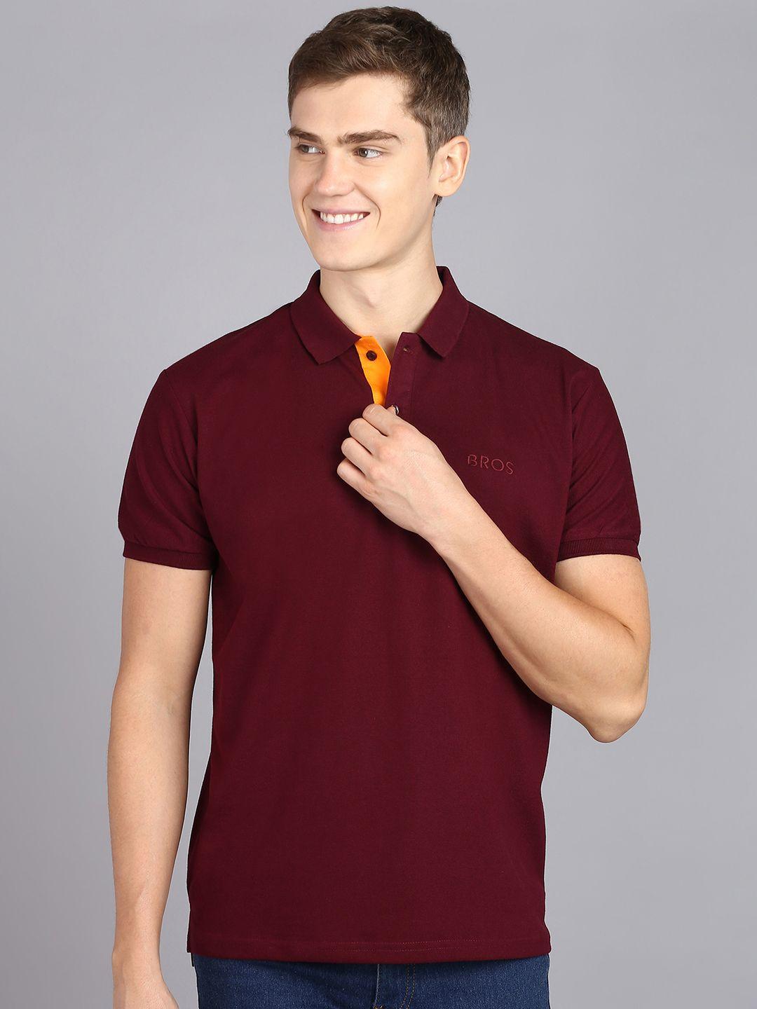 3bros men solid polo collar t-shirt