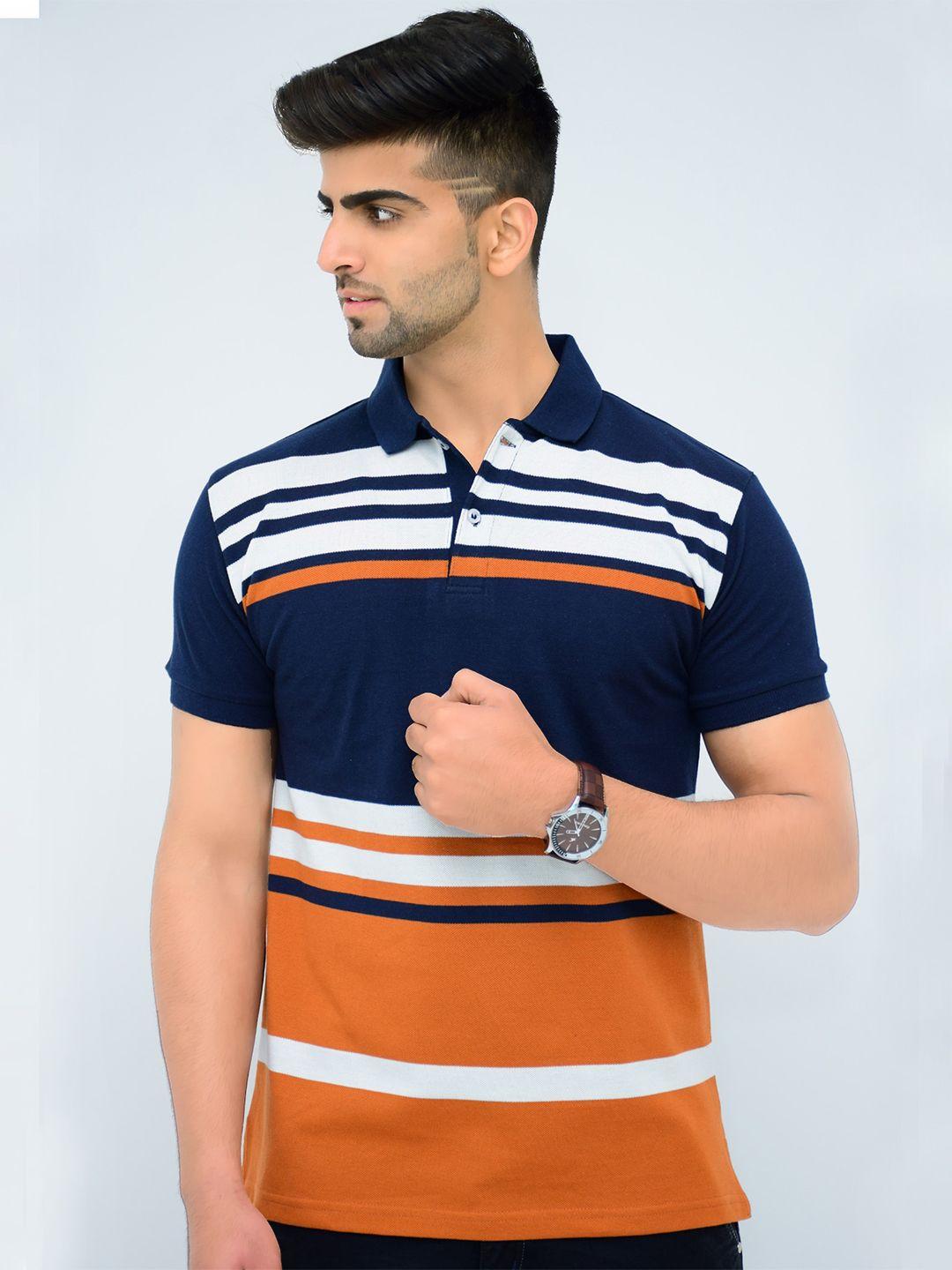 3bros men striped polo collar cotton t-shirt