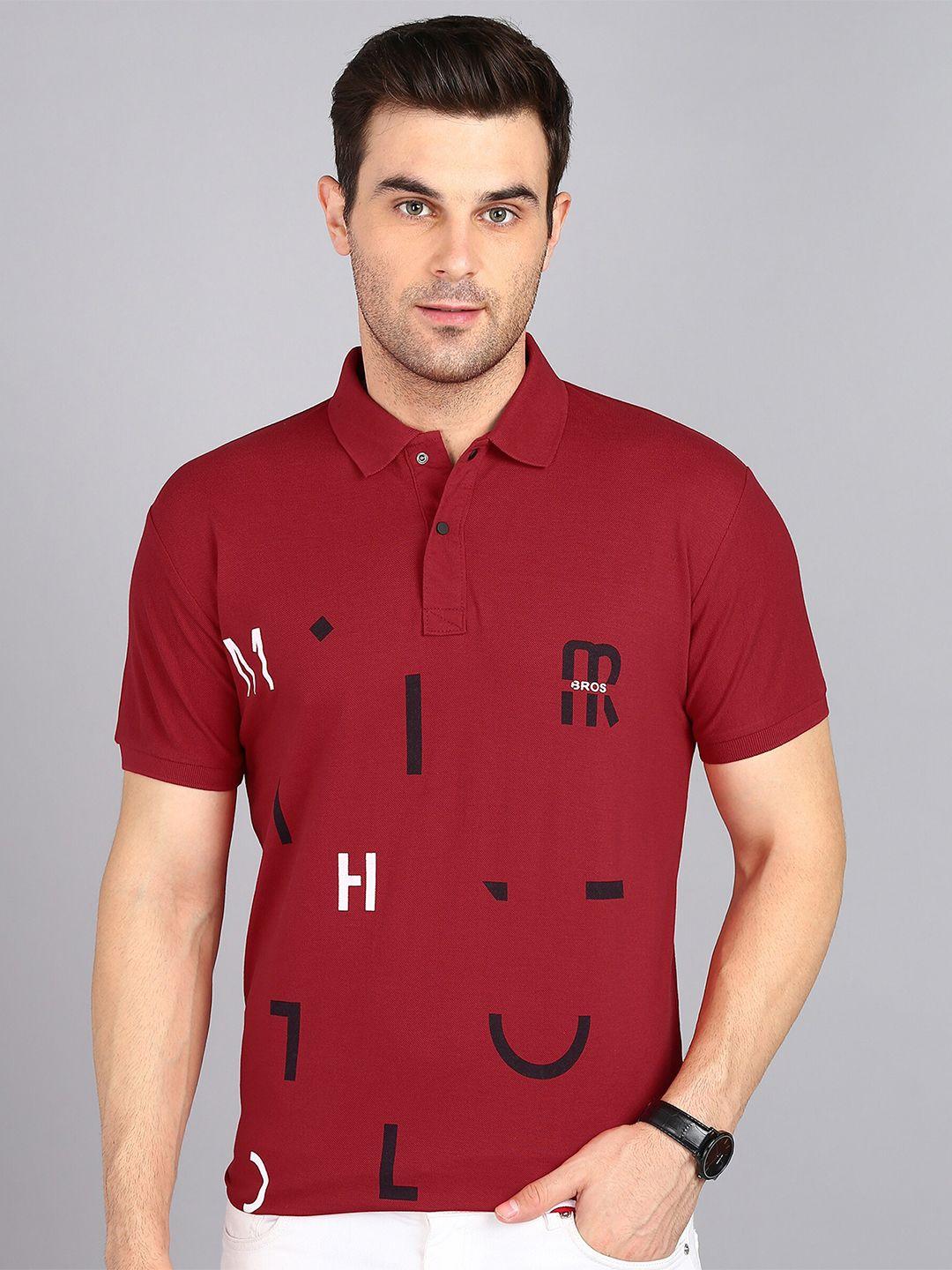 3bros typography printed polo collar slim fit t-shirt