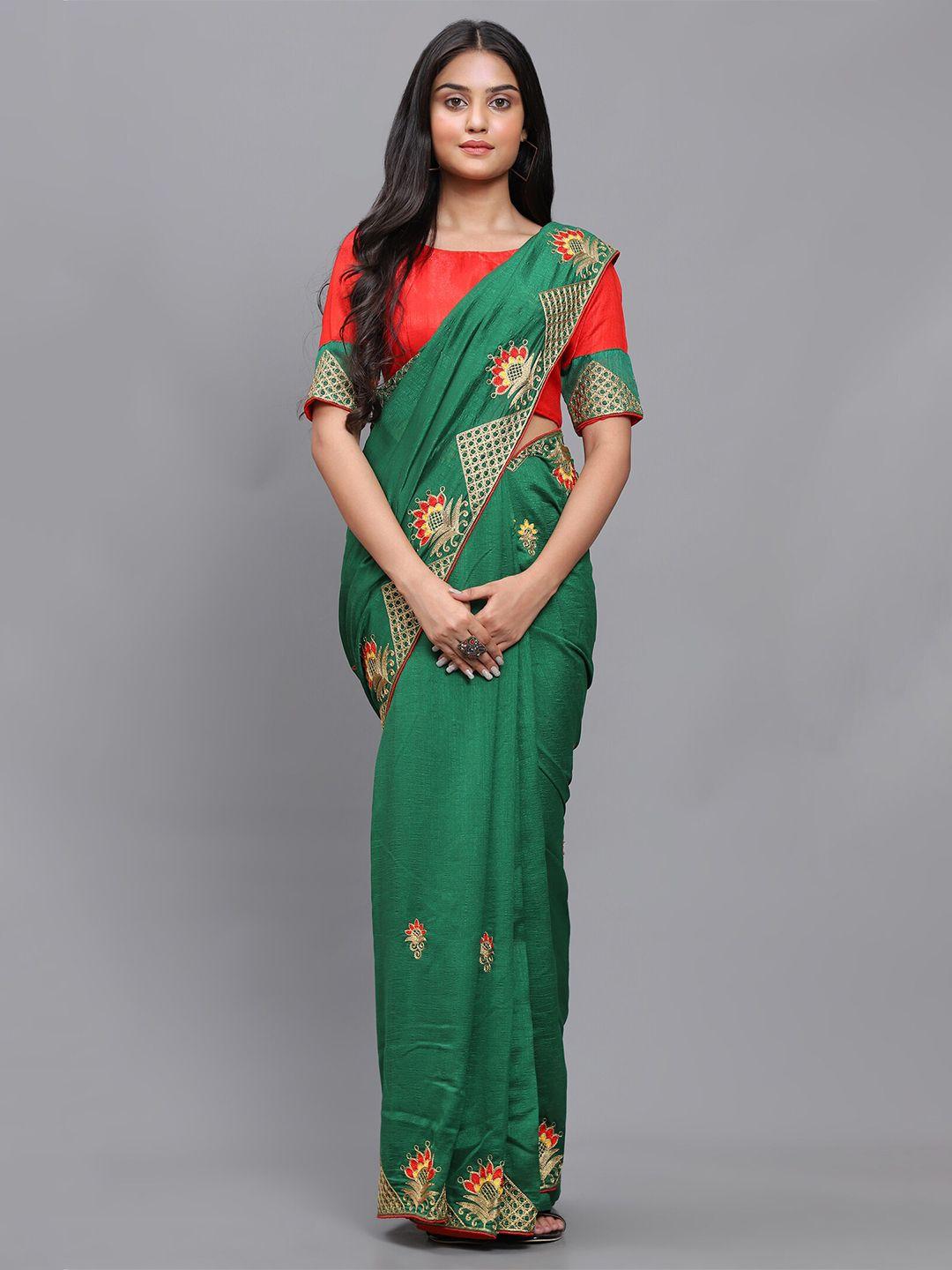 3buddy fashion green & gold-toned floral embroidered jute silk venkatgiri saree