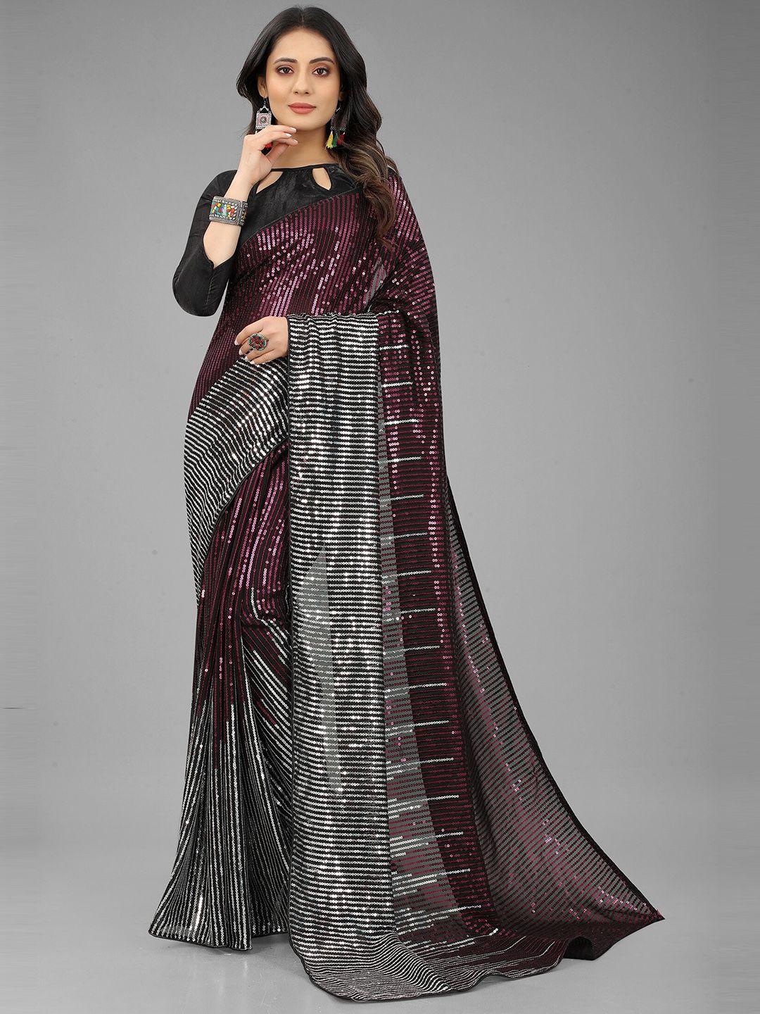 3buddy fashion purple & grey sequined embellished half and half tant saree