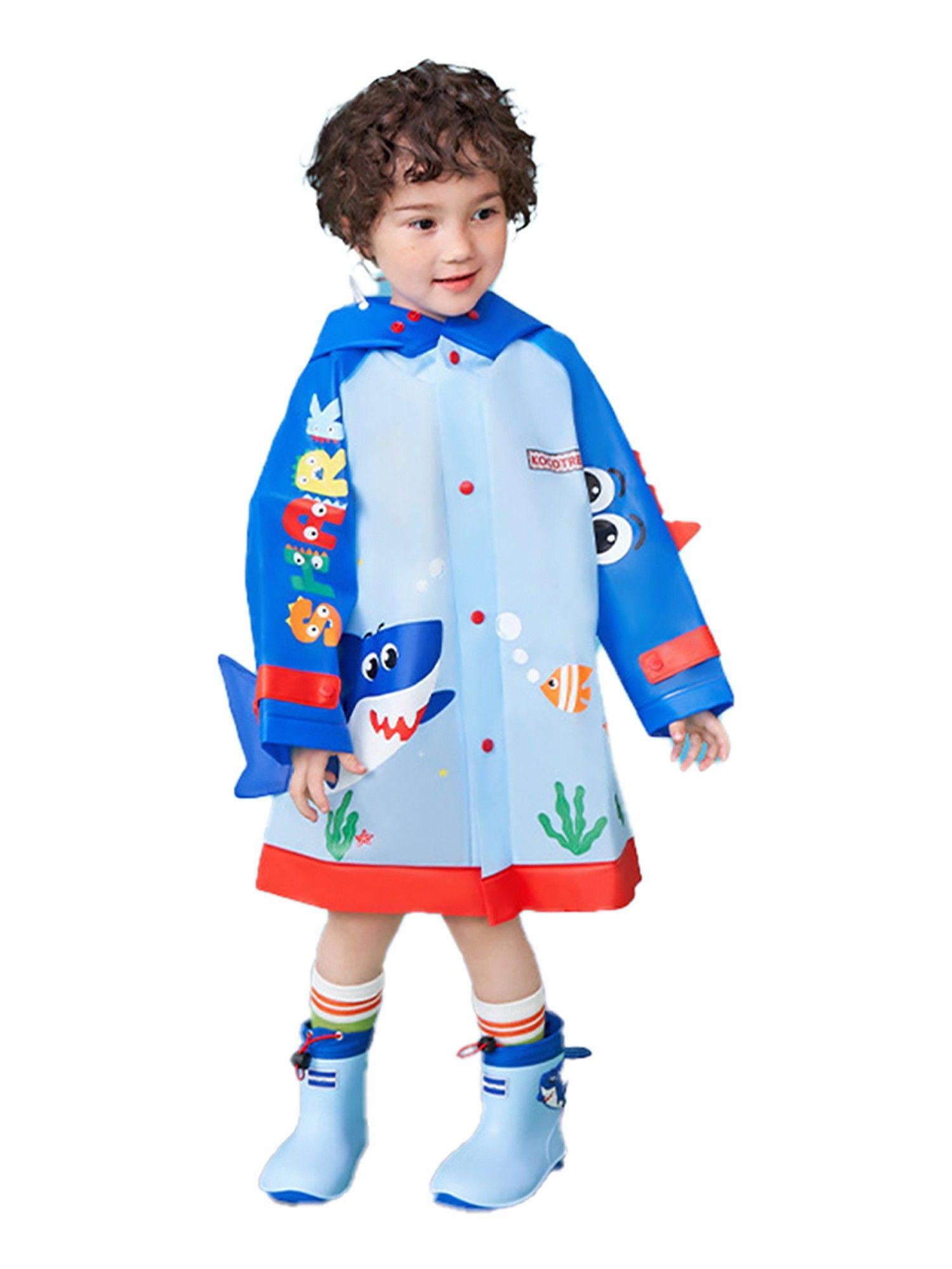 3d applique blue shark sleeves kids raincoat