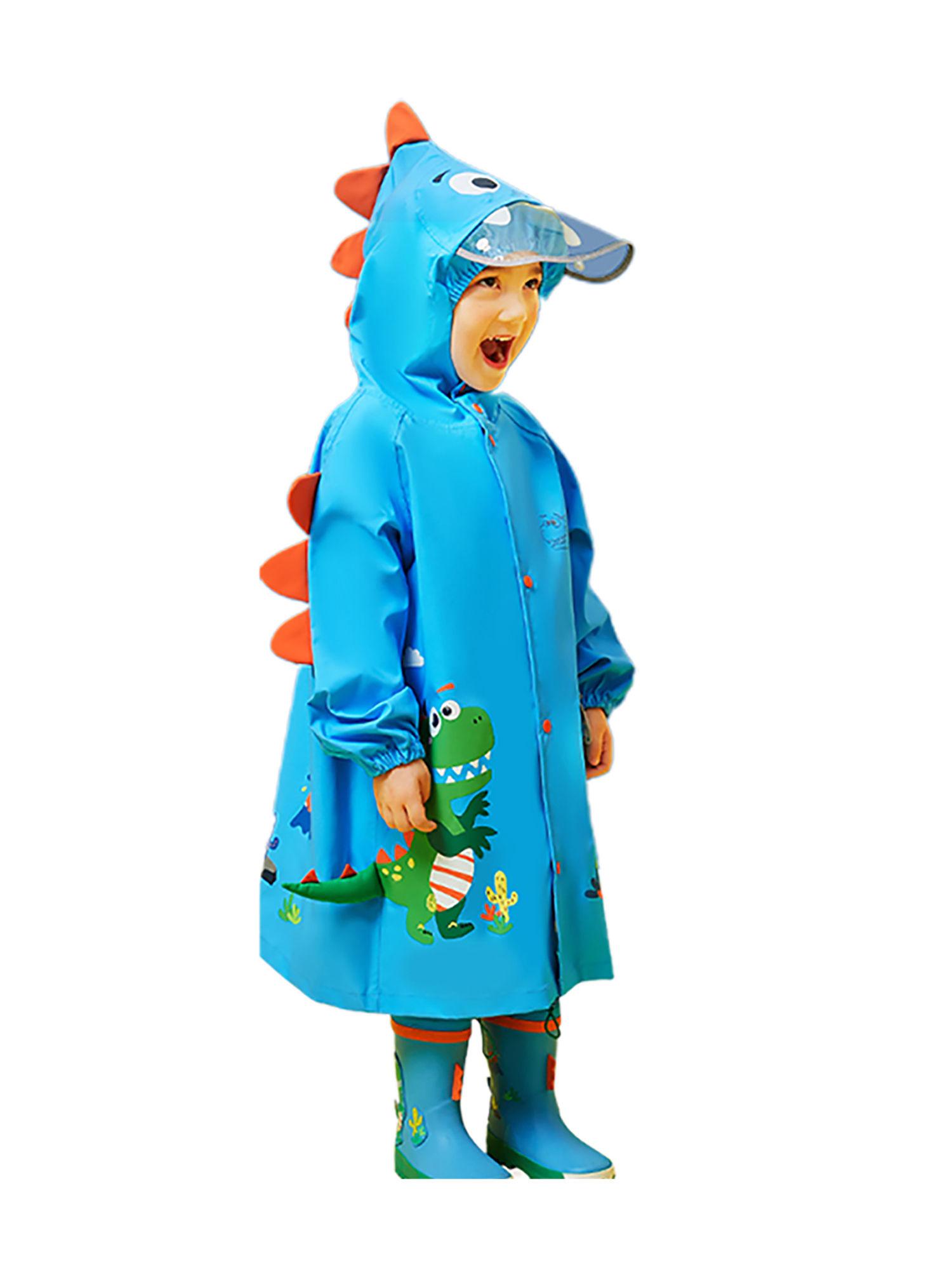 3d applique dino cactus knee length kids raincoat