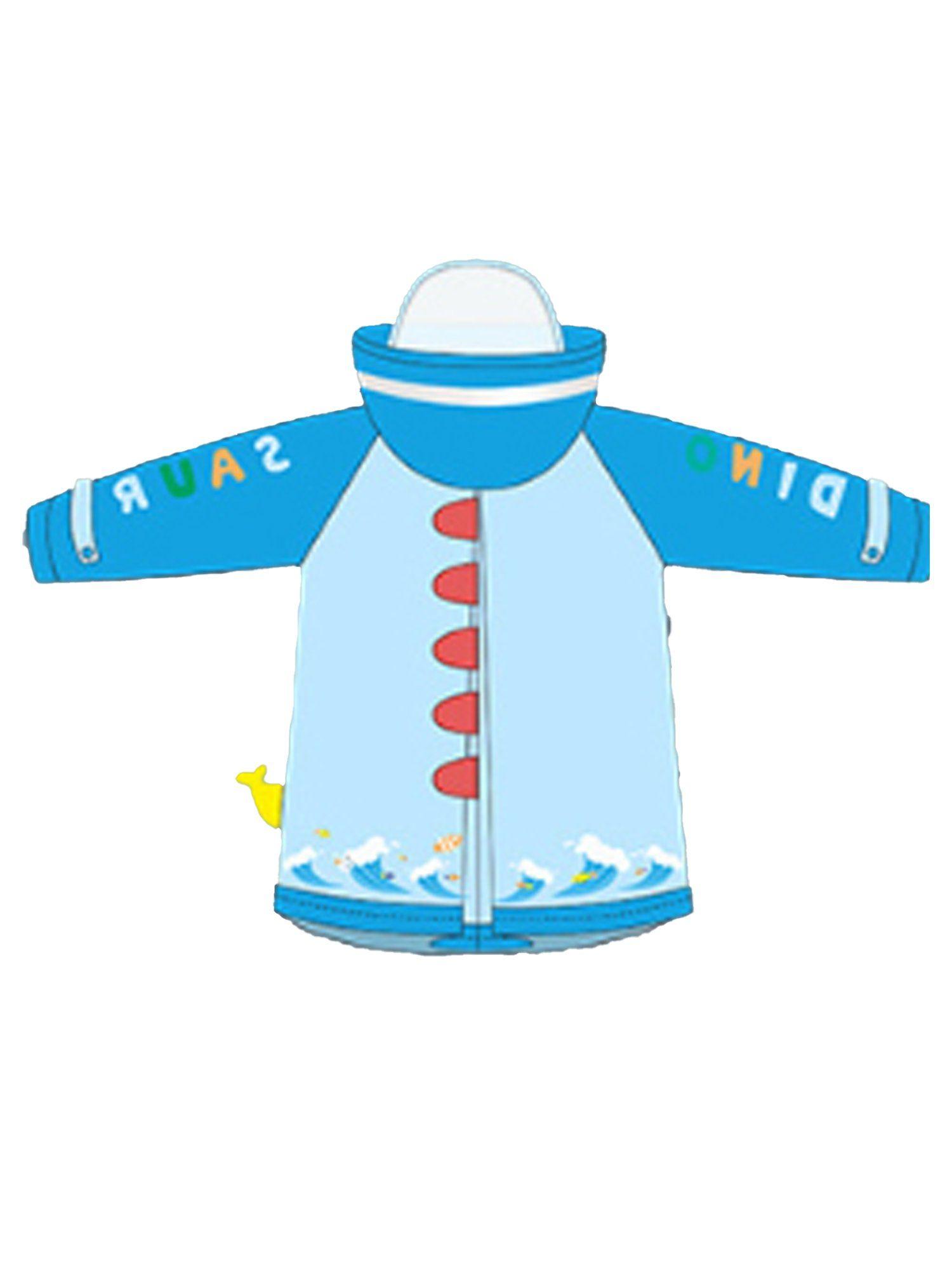 3d dino blue sleeves & hood knee length raincoat