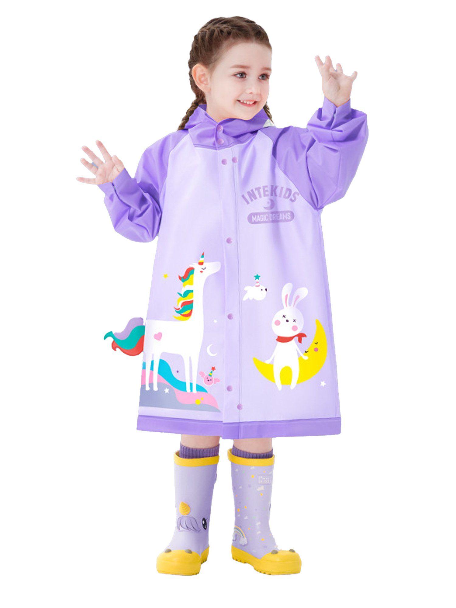 3d unicorn lilac sleeves & hood knee length raincoat