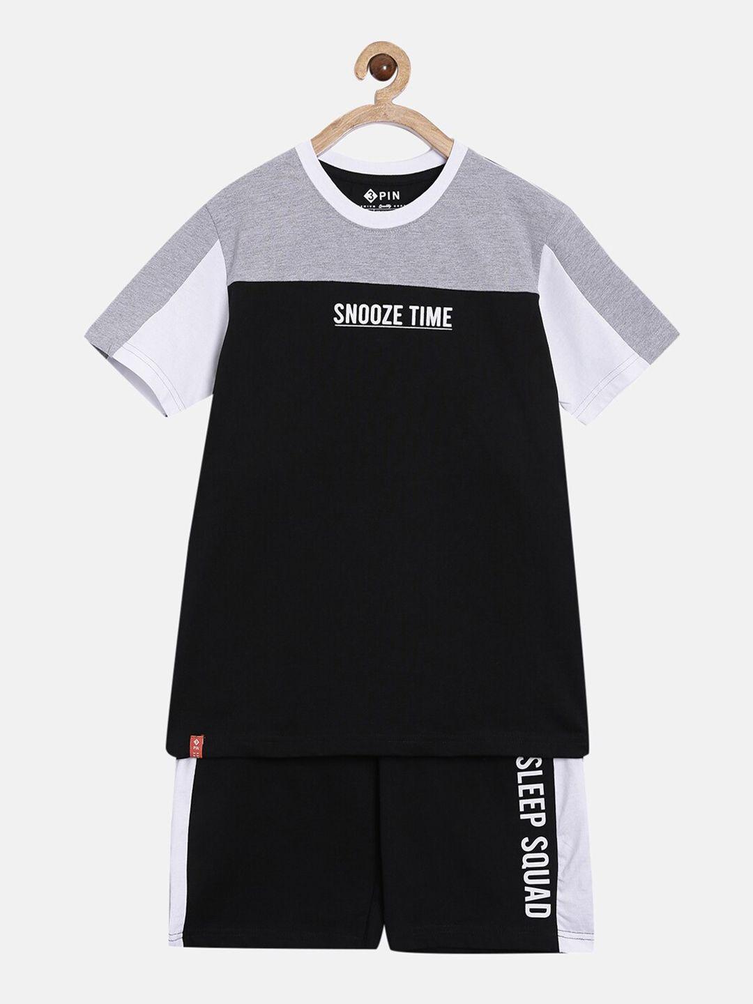 3pin boys black & grey colourblocked t-shirt & shorts