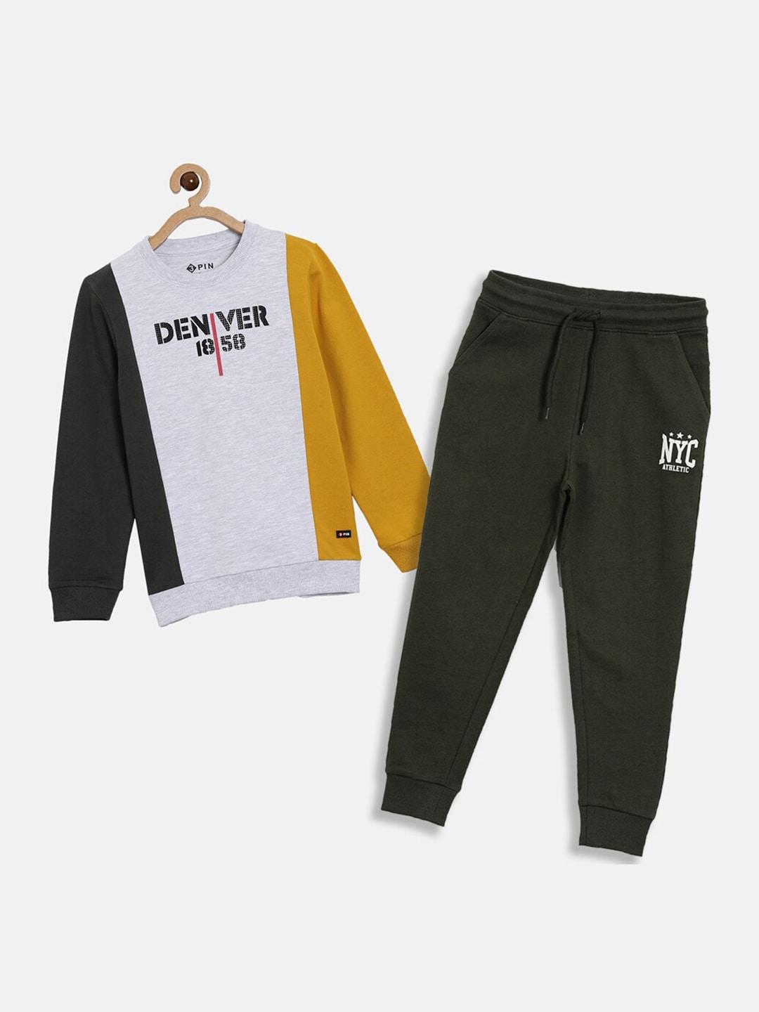 3pin boys black & grey printed sweatshirt & jogger set