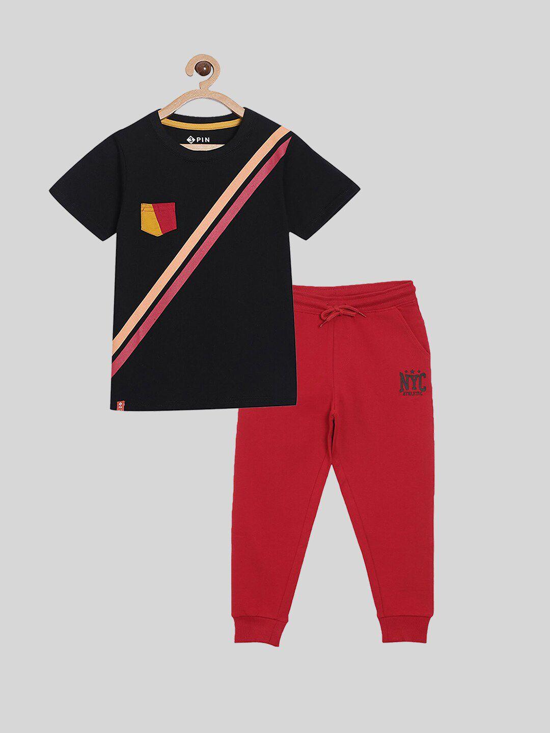 3pin boys black & red printed t-shirt with joggers