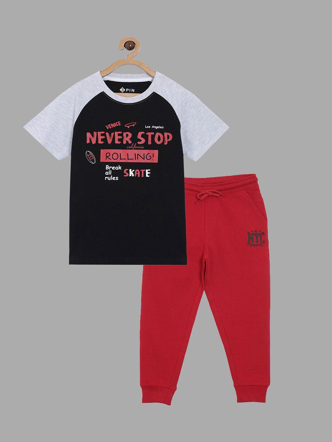 3pin boys black & red printed t-shirt with trousers