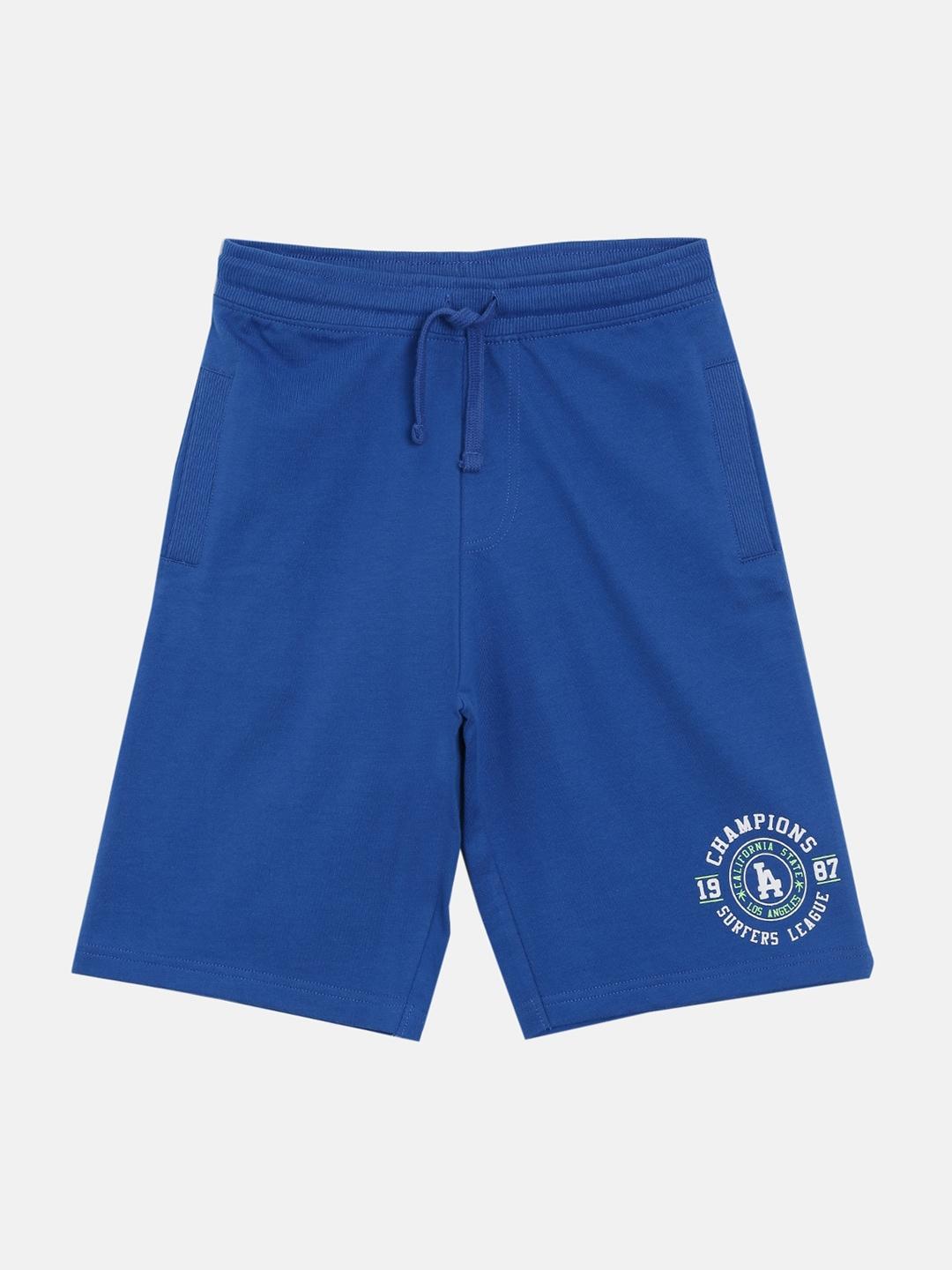 3pin boys blue solid regular fit cotton shorts