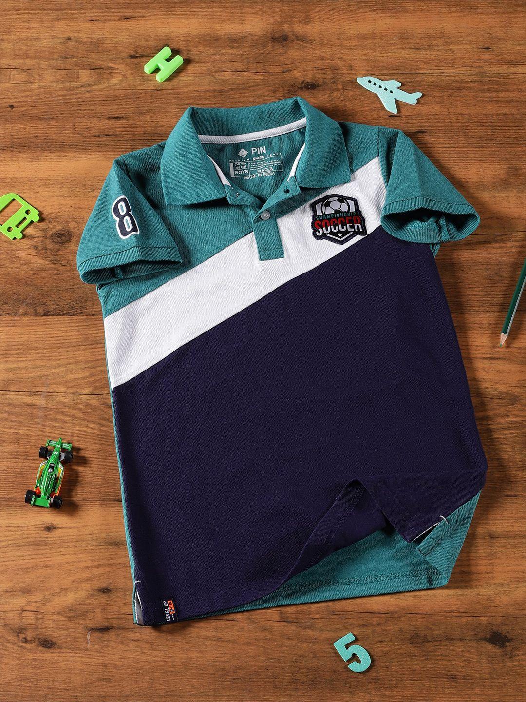 3pin boys colourblocked polo collar short sleeves cotton t-shirt