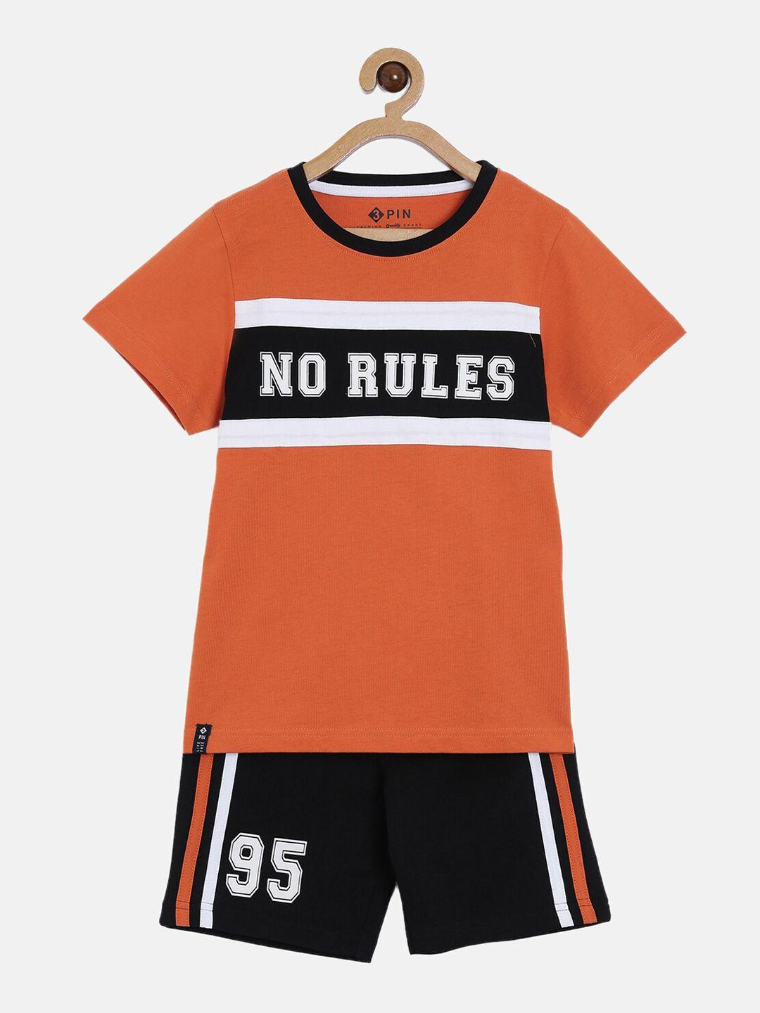 3pin boys orange & black printed t-shirt