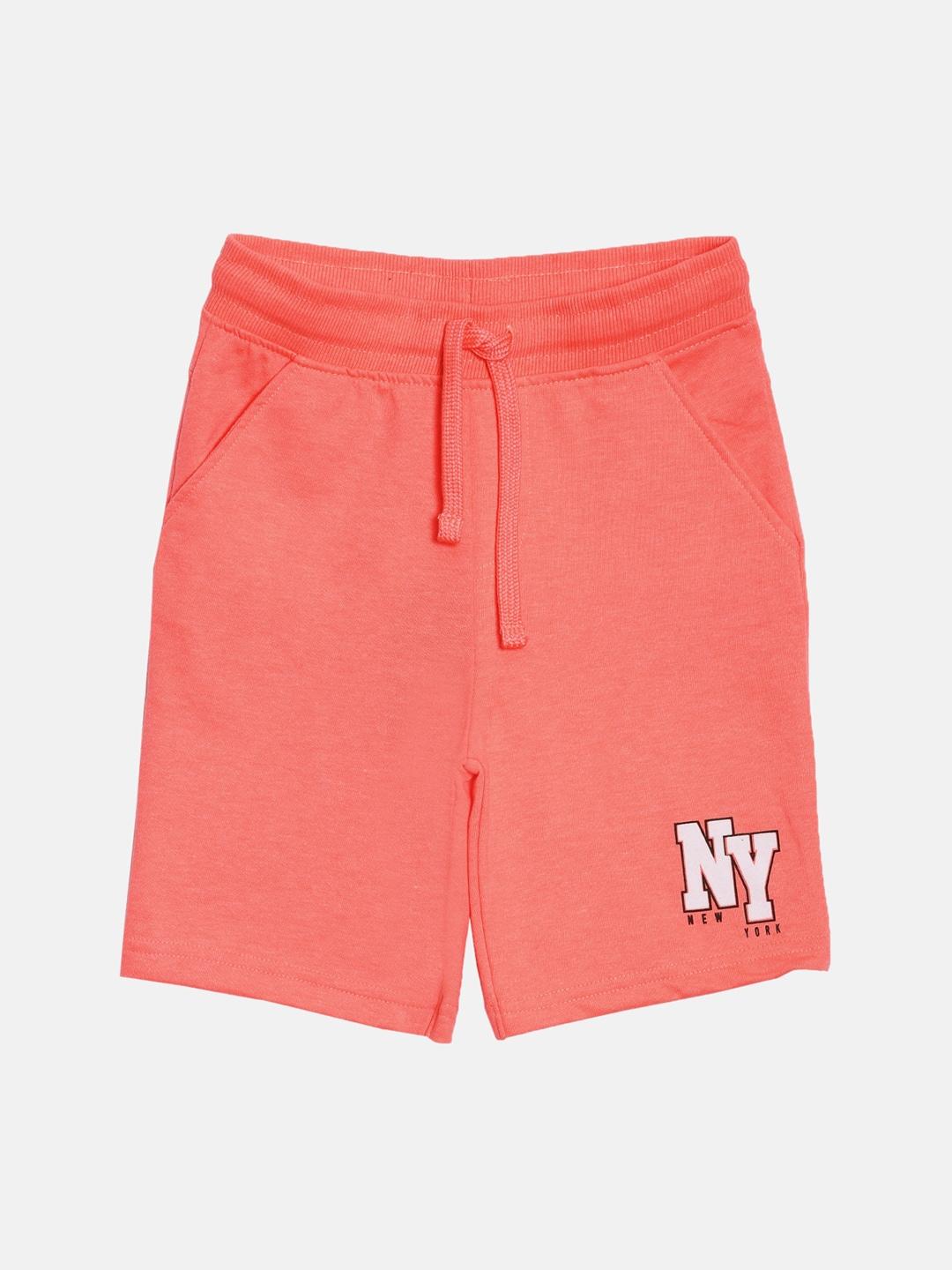 3pin boys orange solid regular fit cotton shorts