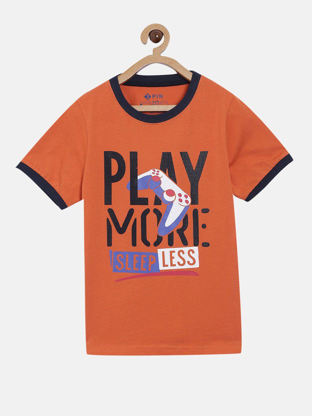 3pin boys orange typography printed t-shirt