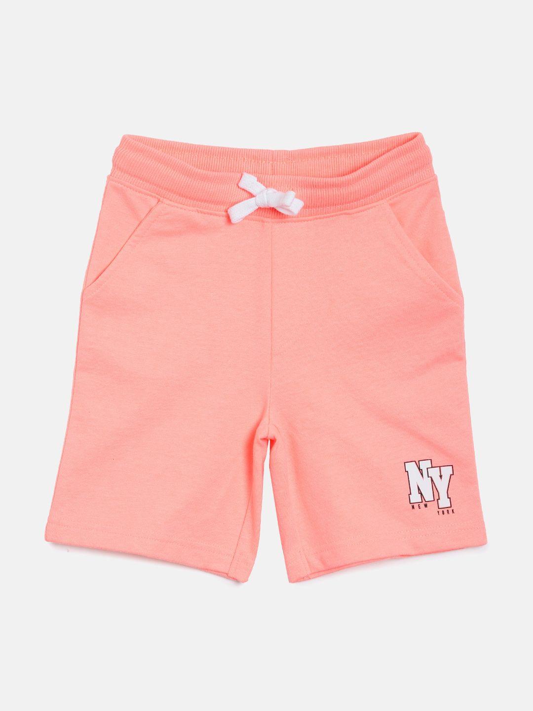 3pin boys peach-coloured solid regular fit cotton shorts