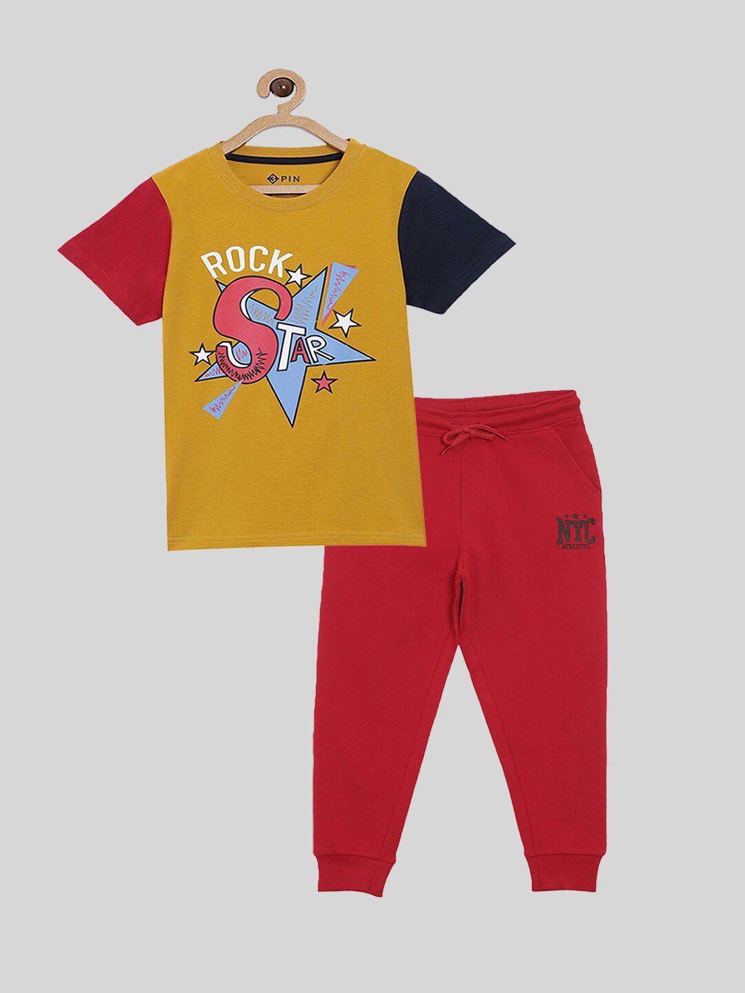 3pin boys yellow & red printed t-shirt with trousers