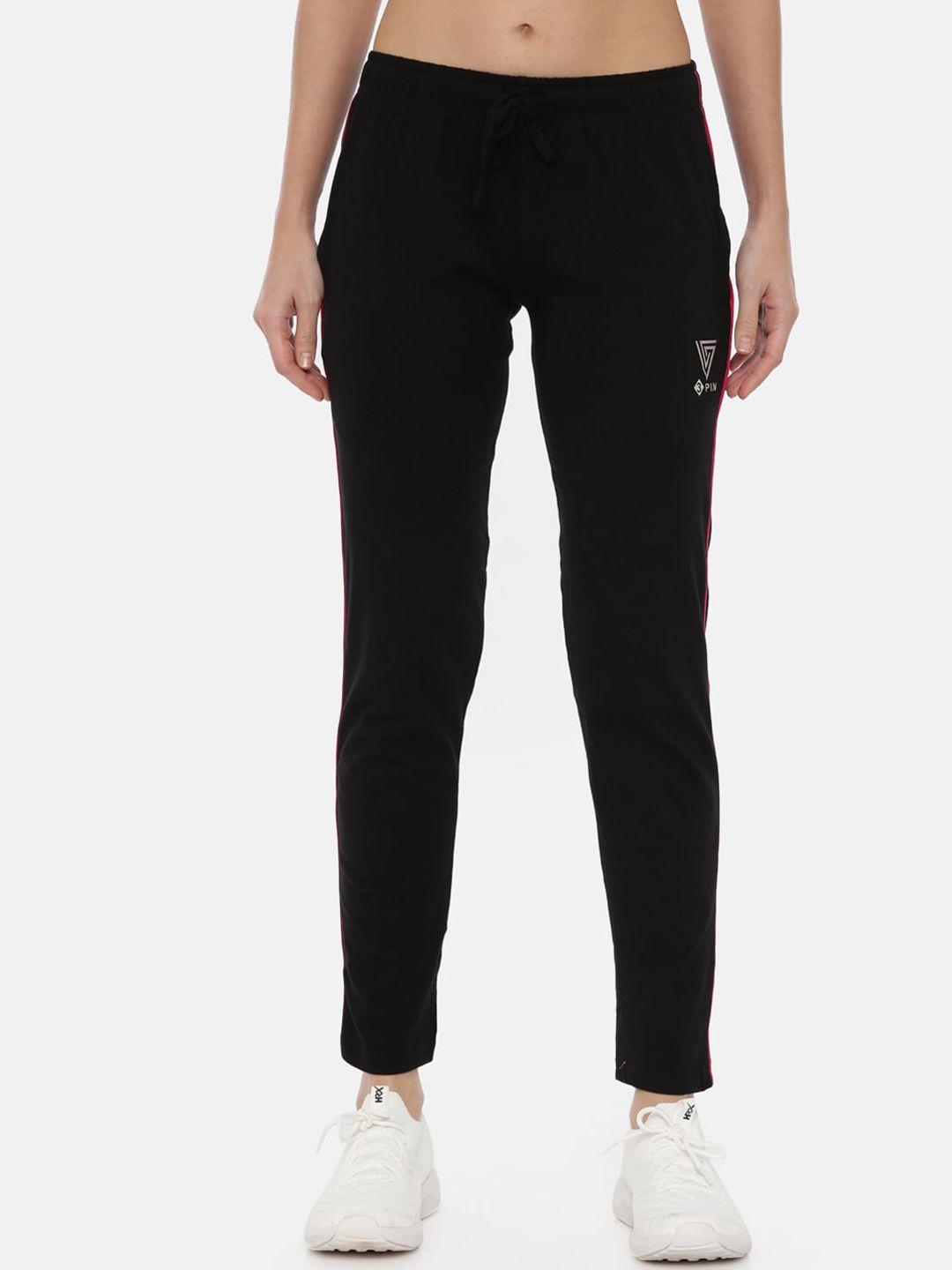3pin women black solid slim-fit track pants