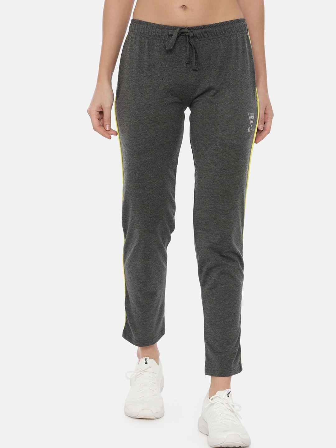 3pin women grey solid slim-fit track pants