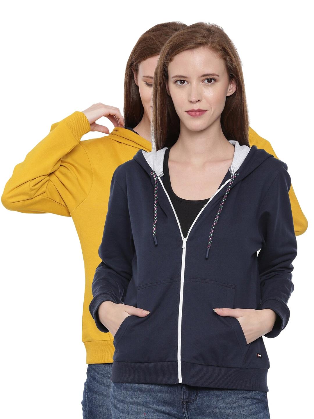 3pin women navy blue & yellow printed sweatshirt set of 2