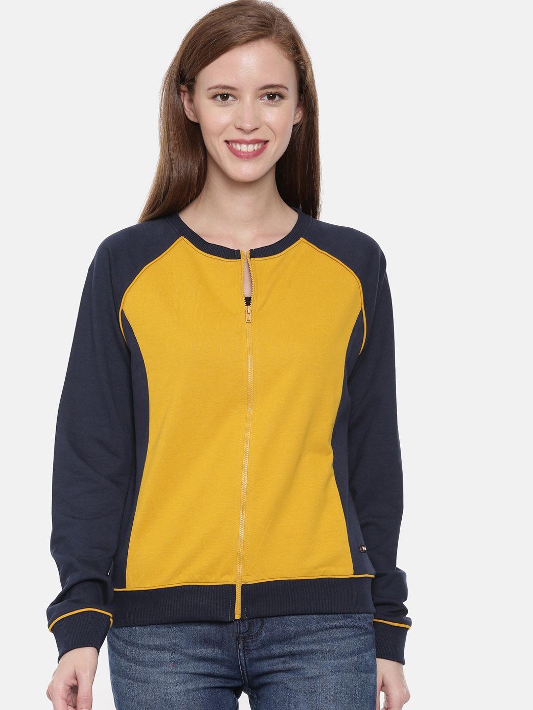 3pin women navy blue colourblocked sweatshirt