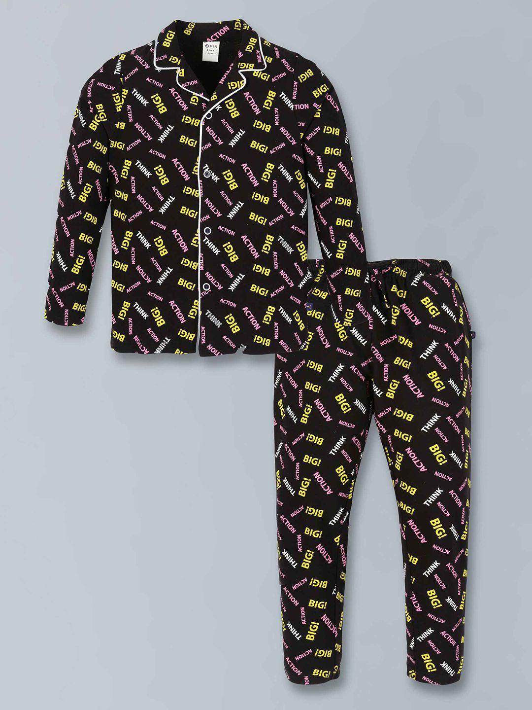 3pin boys black & yellow printed shirt with pyjamas