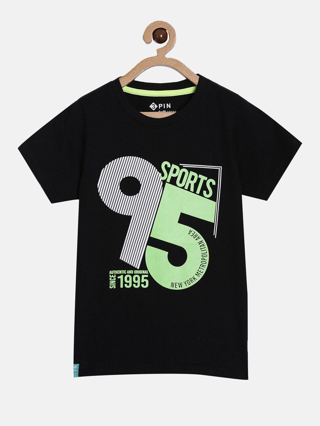 3pin boys black typography printed pure cotton t-shirt