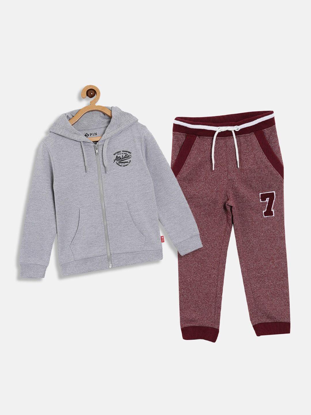 3pin boys grey & brown hoodie & jogger set