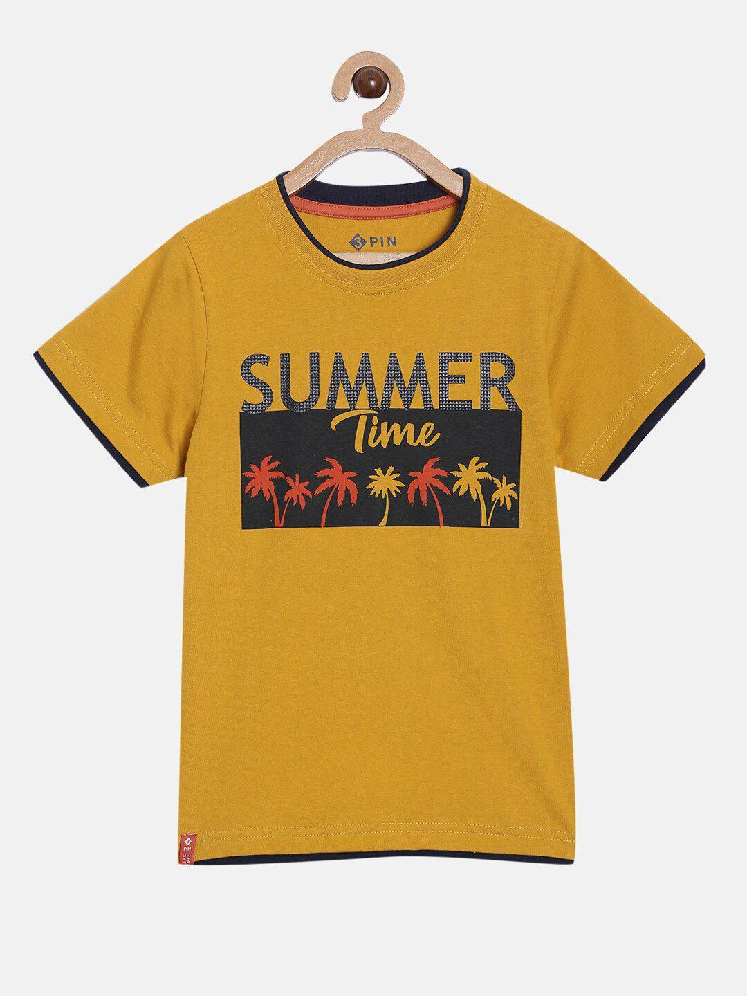 3pin boys mustard yellow printed applique t-shirt