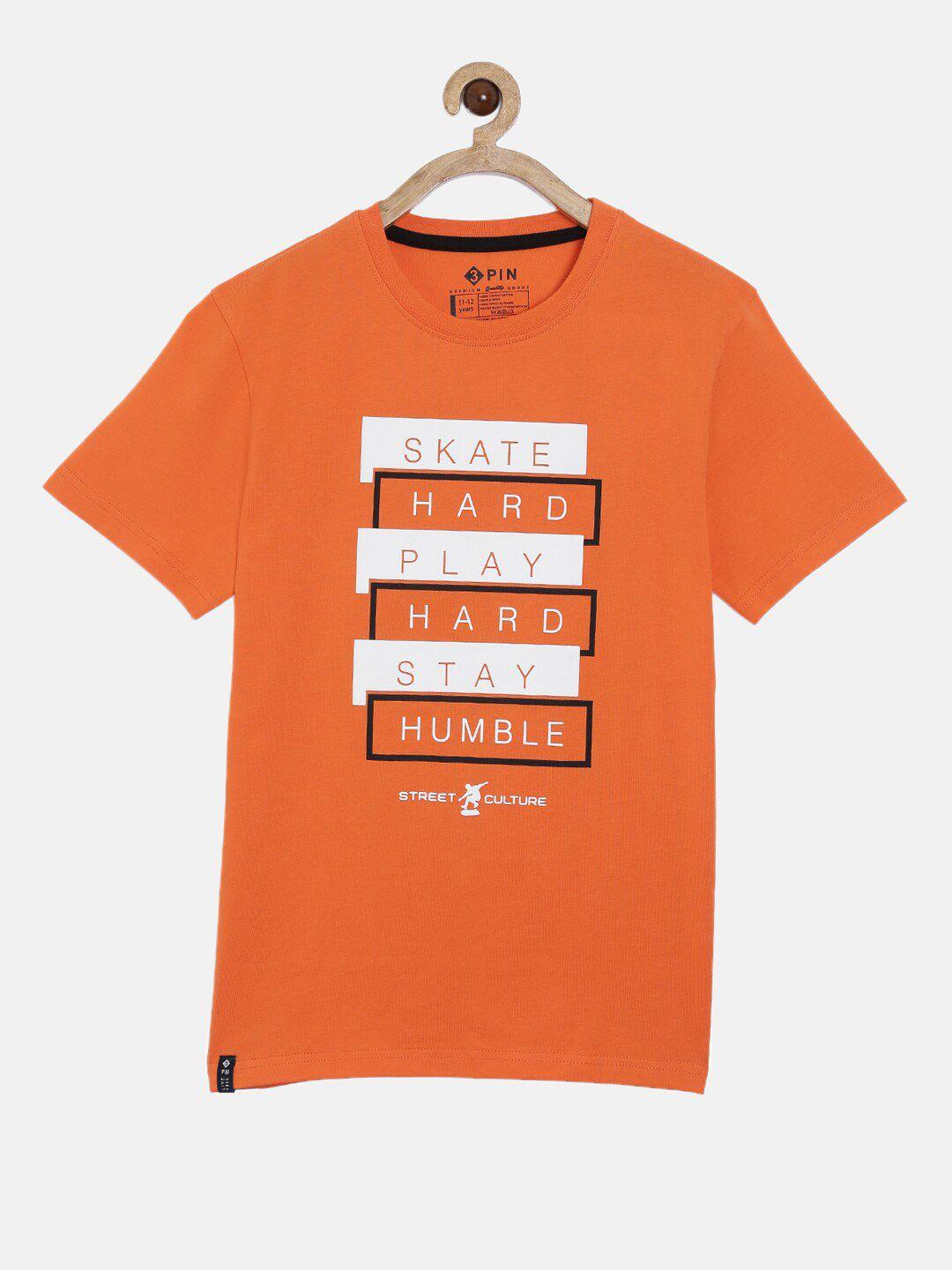 3pin boys orange printed applique t-shirt