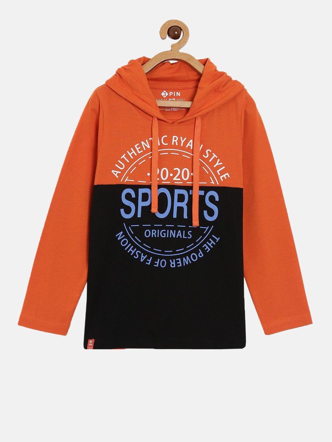 3pin boys orange typography printed t-shirt