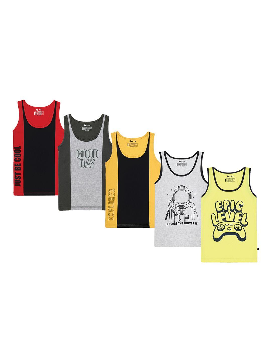 3pin boys pack of 5 printed cotton innerwear vests