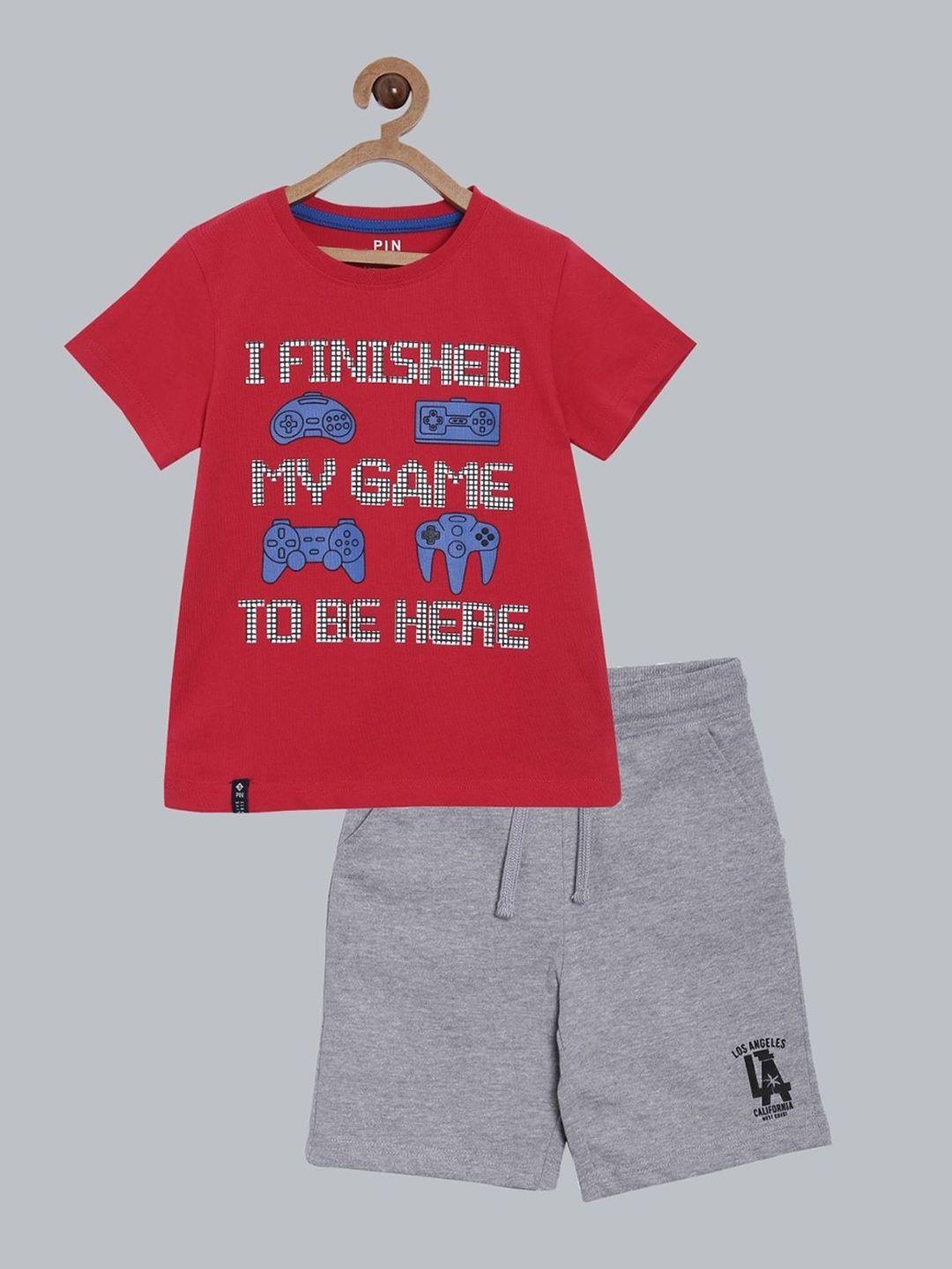 3pin boys red & grey printed t-shirt with shorts