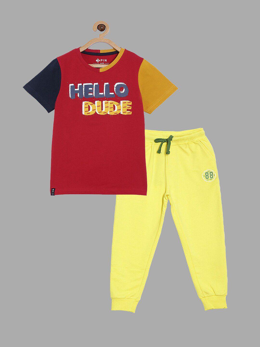 3pin boys red & yellow colourblocked t-shirt with trousers