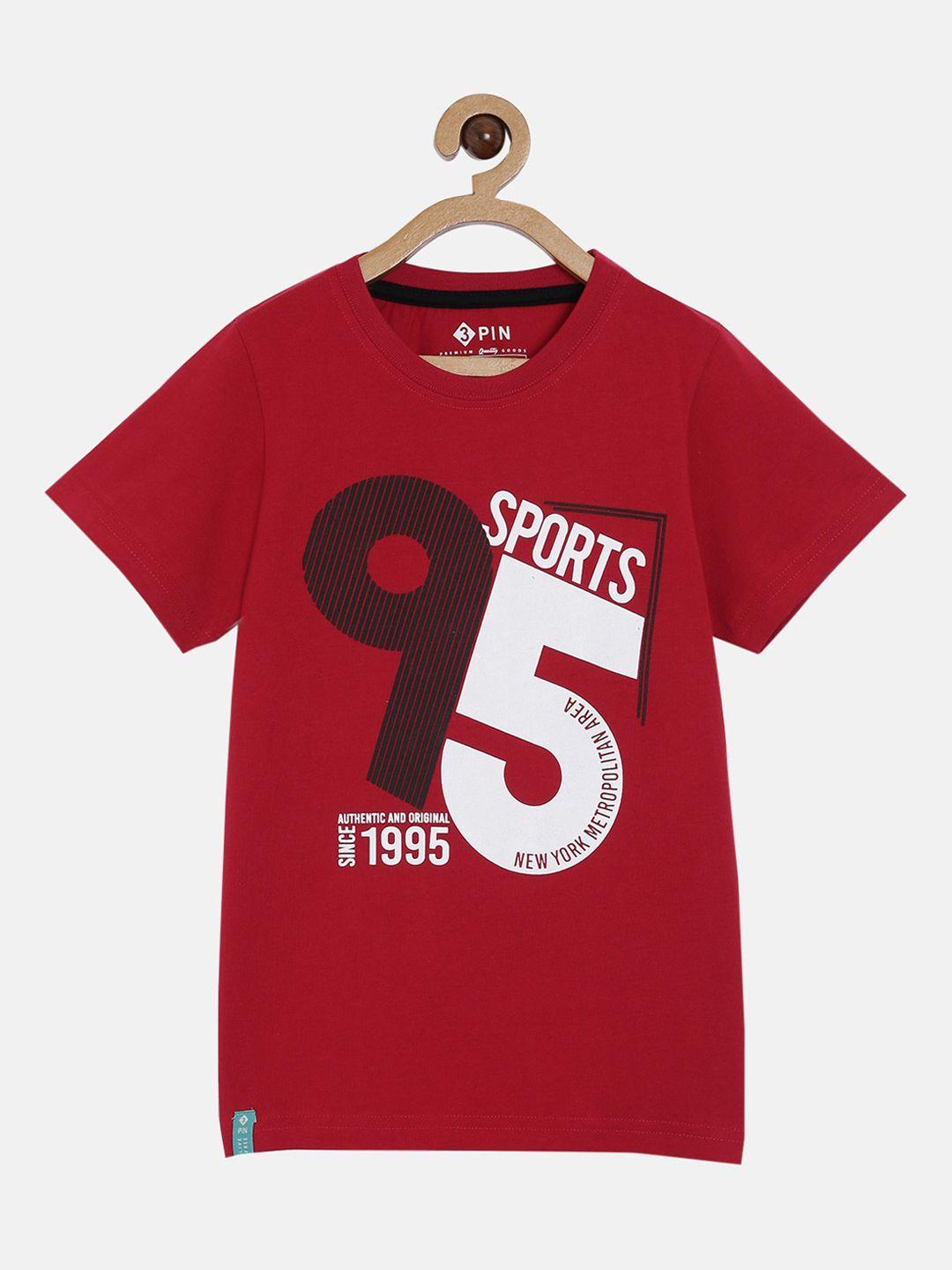 3pin boys red colourblocked round neck t-shirt