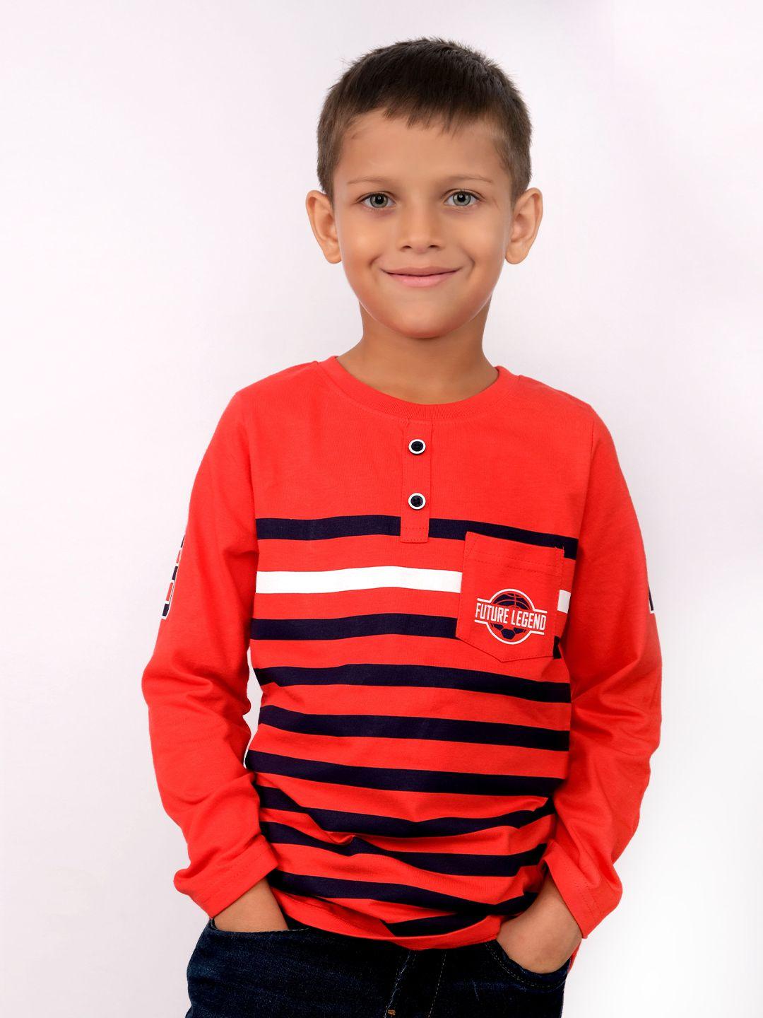 3pin boys red striped henley neck t-shirt