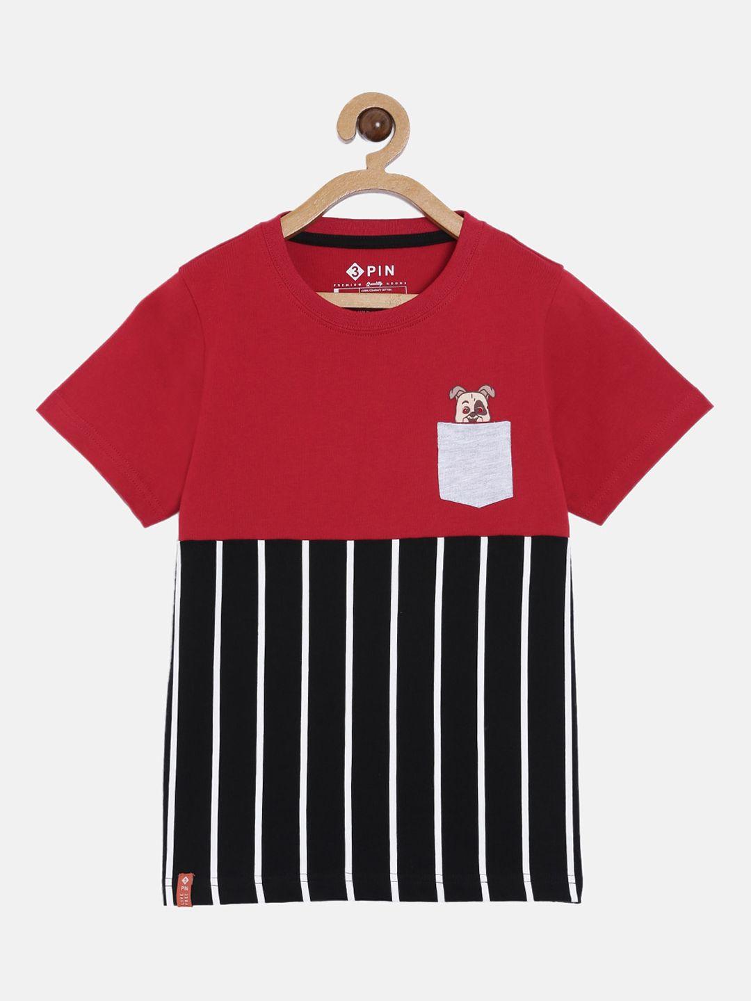 3pin boys red striped round neck t-shirt
